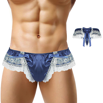 Men's Sissy Soft Satin Panties Lingerie / Sexy Floral Panties with Low-Rise Bowknot - EVE's SECRETS